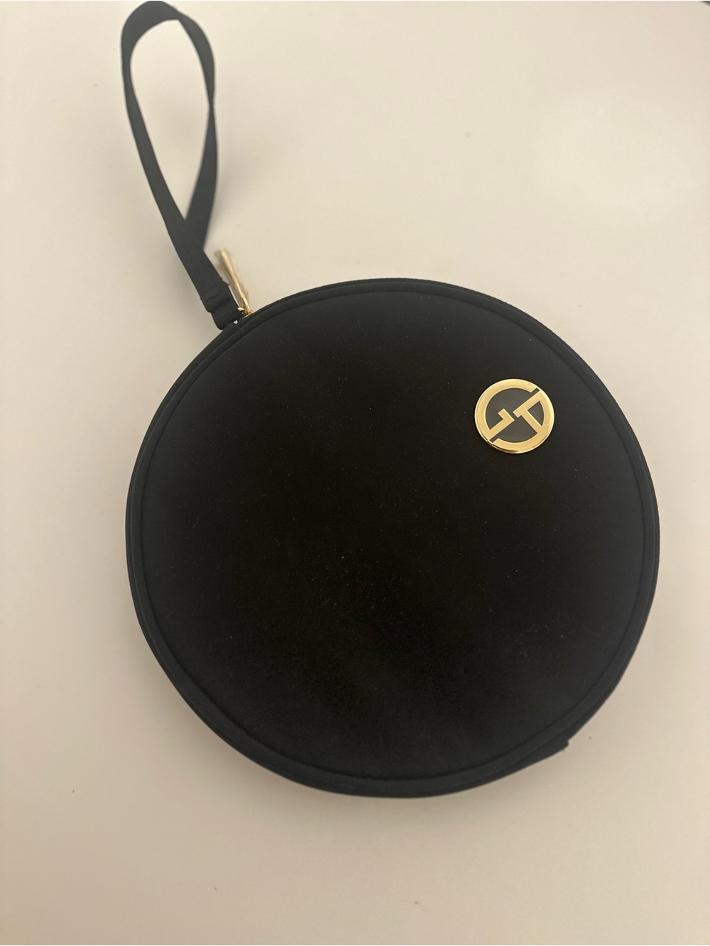 Giorgio Armani Beauty Round Pouch with Handle Gold Tone Hardware Logo